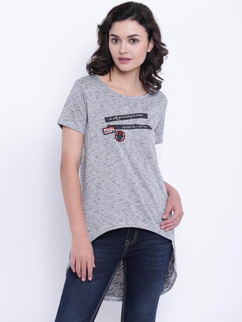 

People Women Grey Printed Detail High-Low Top