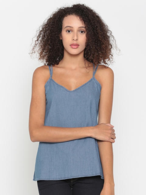 

People Women Blue Solid Regular Top
