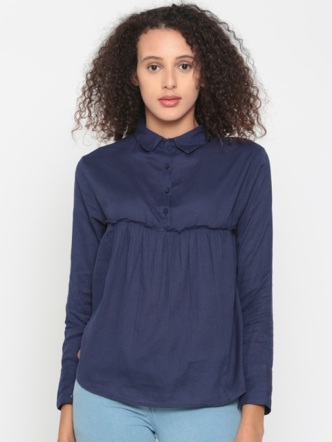 

People Women Navy Blue Solid A-Line Top