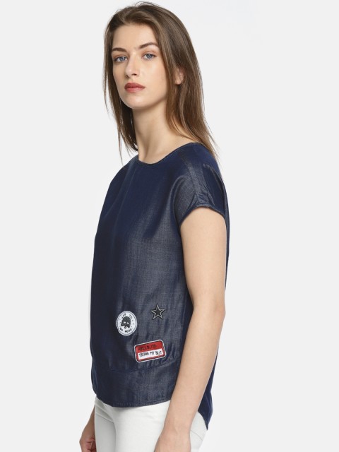 

People Women Blue Solid Top