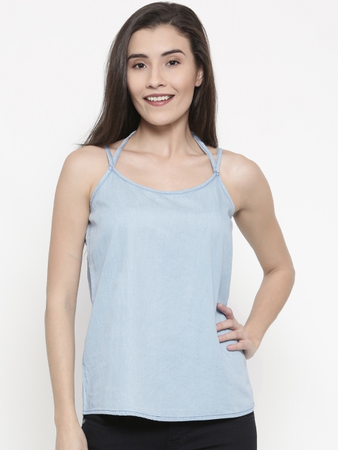 

People Women Blue Solid Denim Top