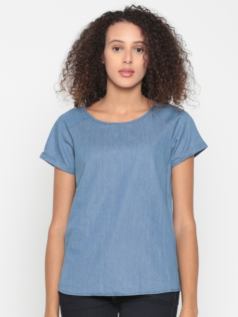 

People Women Blue Solid Top