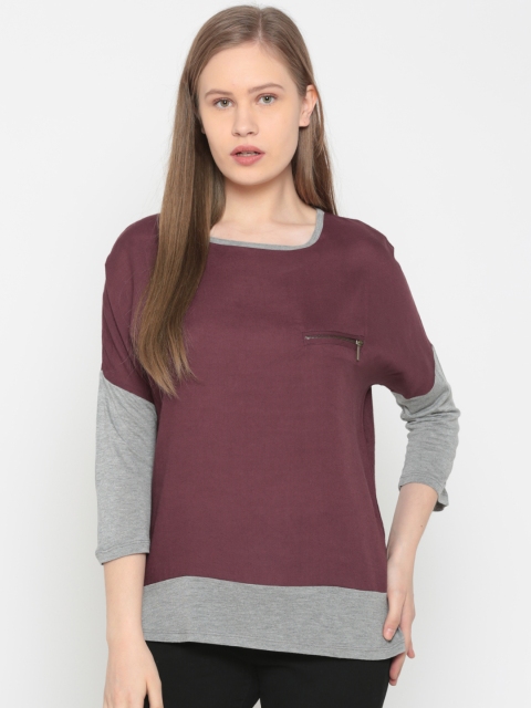 

People Women Maroon Solid Top