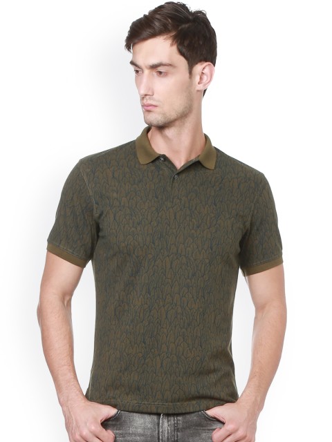 

Peter England Men Olive Green & Navy Blue Printed Polo Collar T-shirt