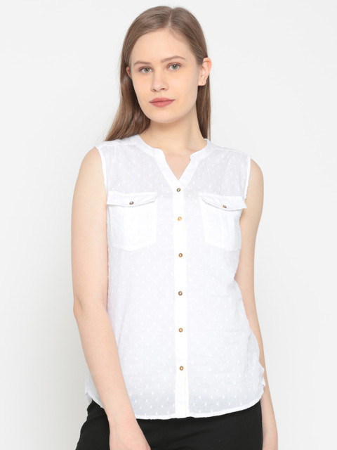 

People Women White Self-Design Shirt Style Top