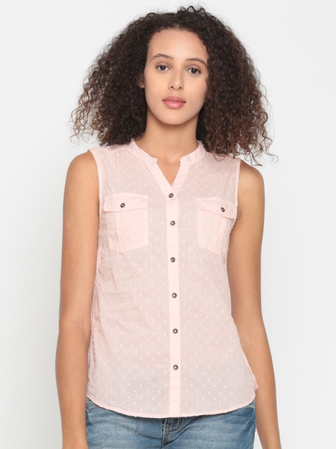 

People Women Peach-Coloured Self Design Shirt Style Top