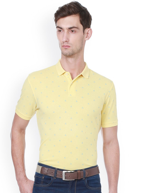 

Peter England Men Yellow & Blue Printed Polo Collar T-shirt