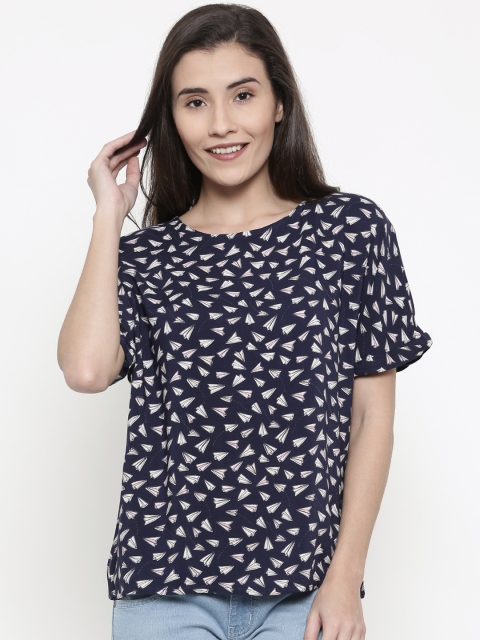 

People Women Navy Blue Printed Top
