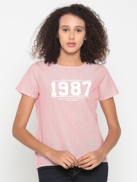 

People Women Red & White Striped Regular Top