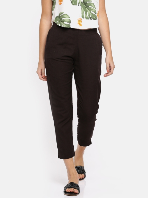 

People Women Coffee Brown Straight Fit Solid 3/4th Trousers