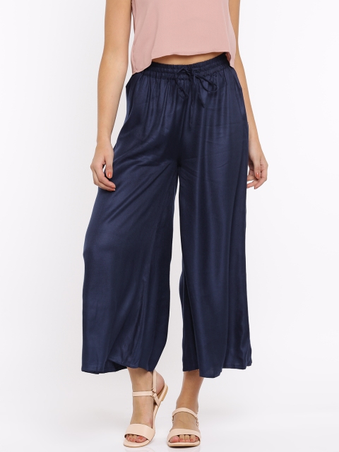 

People Women Navy Solid Flared Palazzos, Navy blue