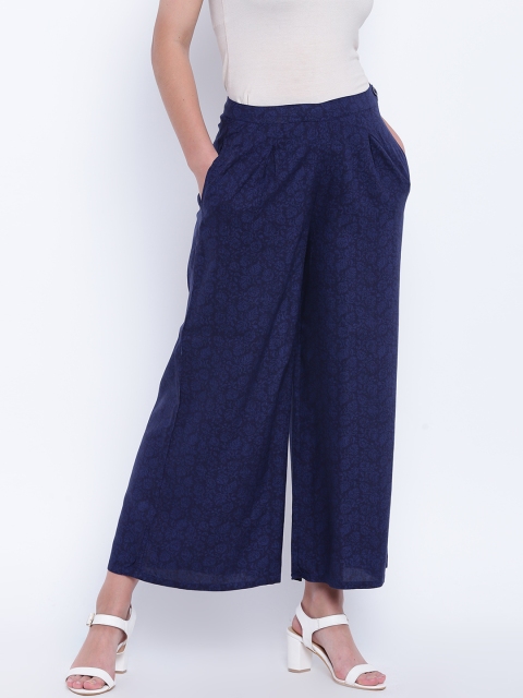 

People Women Navy Blue Printed Flared Palazzos