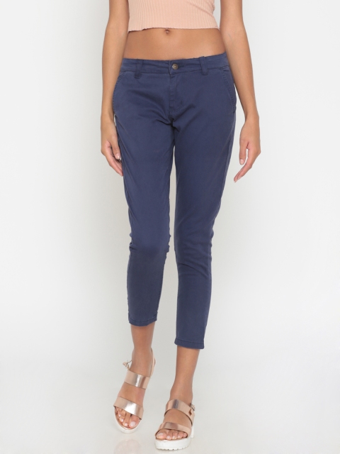 

People Women Blue Regular Fit Solid Chinos