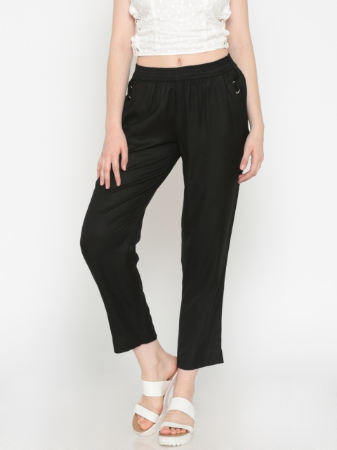 

People Women Black Straight Fit Solid Regular Trousers