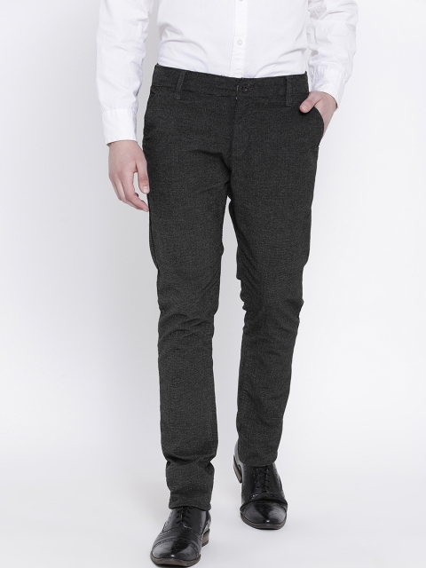 

FEVER Men Black Slim Fit Self Design Regular Trousers
