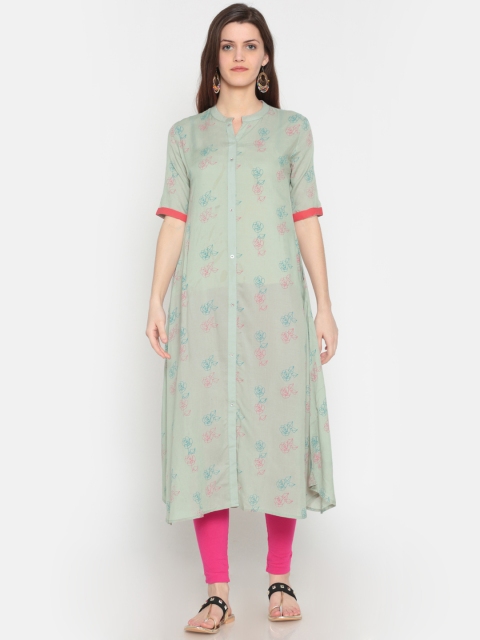 

Span Women Grey Floral Print Straight Kurta