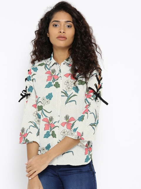 

Madame Women Off-White & Green Floral Print Casual Shirt