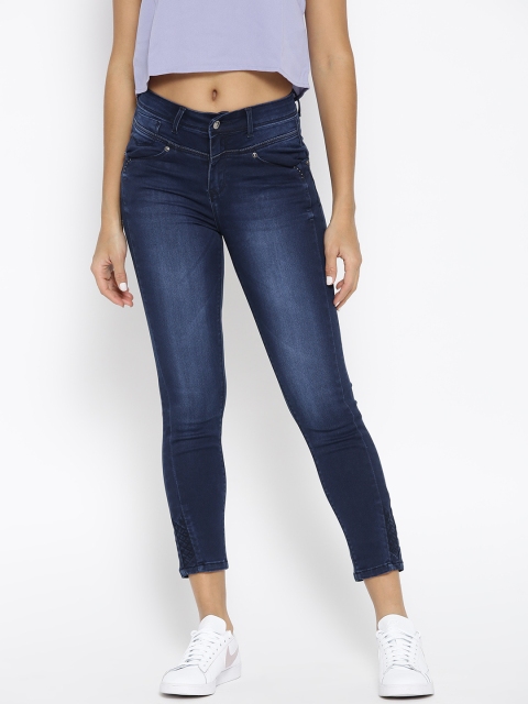 

Madame Women Navy Blue Regular Fit Mid-Rise Clean Look Stretchable Cropped Jeans