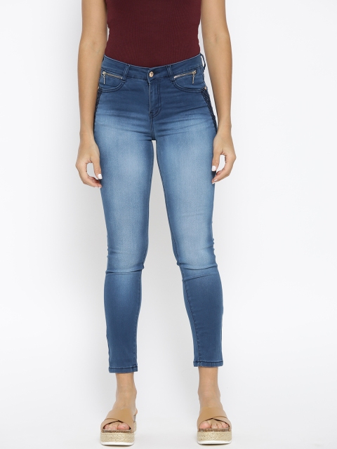 

Madame Women Blue Regular Fit Mid-Rise Clean Look Stretchable Cropped Jeans