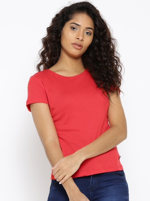

Madame Women Red Solid Round Neck T-shirt