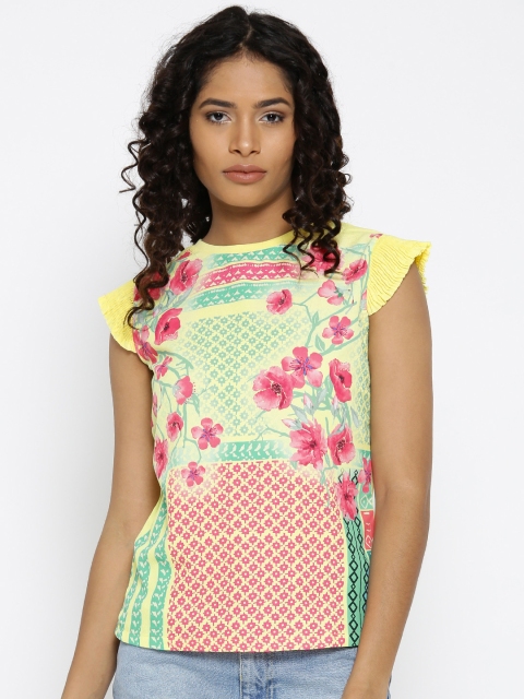 

Madame Women Yellow & Pink Floral Print Top
