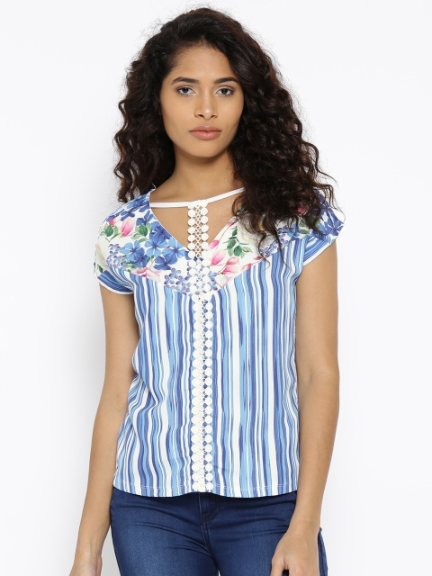 

Madame Women Blue & White Striped Top