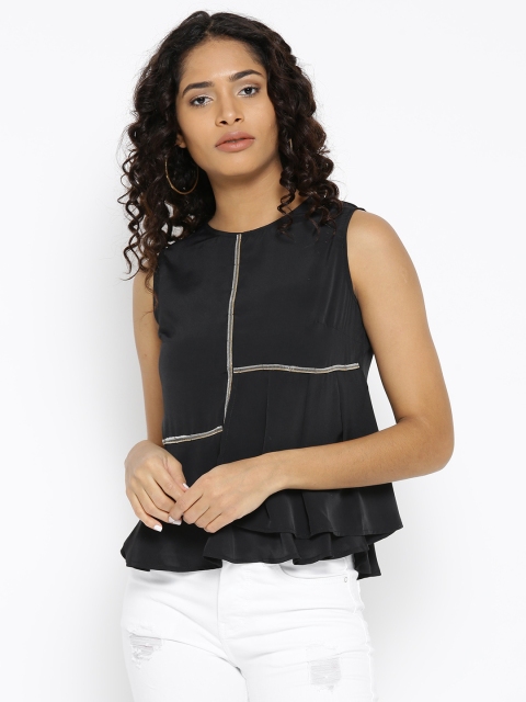 

Madame Women Black Solid Layered A-Line Top