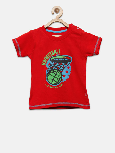 

Baby League Boys Red Printed Round Neck T-shirt