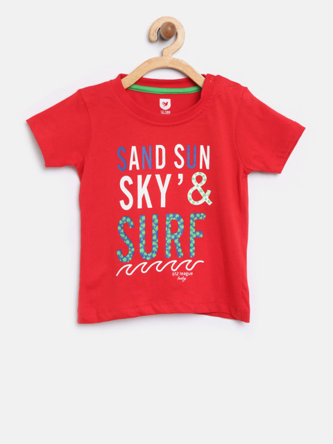 

612 league Boys Red Printed Round Neck T-shirt