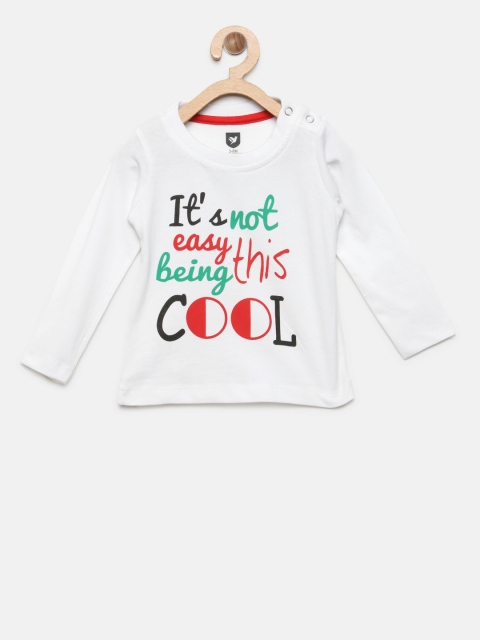 

612 league Boys White Printed Round Neck T-shirt