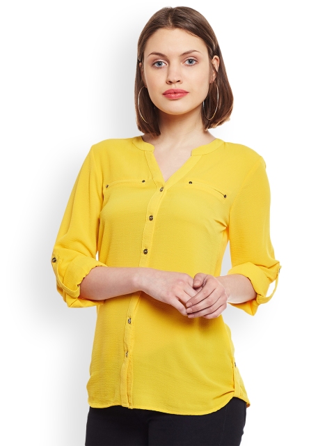

Latin Quarters Women Mustard Yellow Solid Shirt Style Top