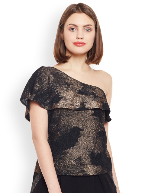 

Latin Quarters Women Black & Gold-Coloured Printed Top