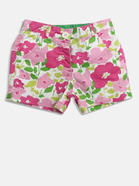 

Baby League Girls White & Pink Floral Print Regular Fit Shorts