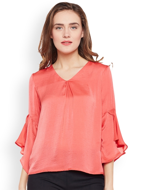 

Latin Quarters Women Coral Pink Solid A-Line Top