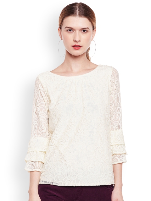 

Latin Quarters Women Cream-Coloured Self Design A-Line Top