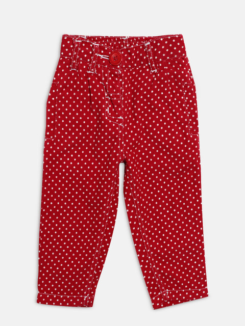 

Baby League Girls Red Regular Fit Printed Corduroy Trousers