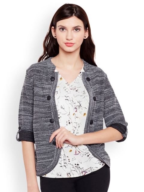 

Latin Quarters Grey Self Design Open Front Shrug