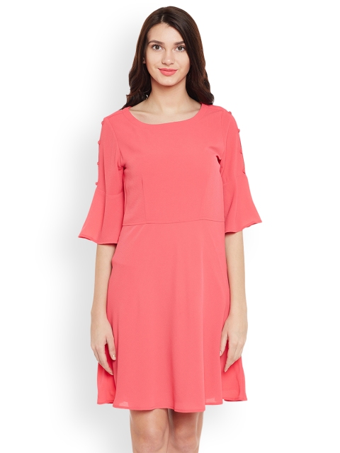 

Latin Quarters Women Coral Solid A-Line Dress