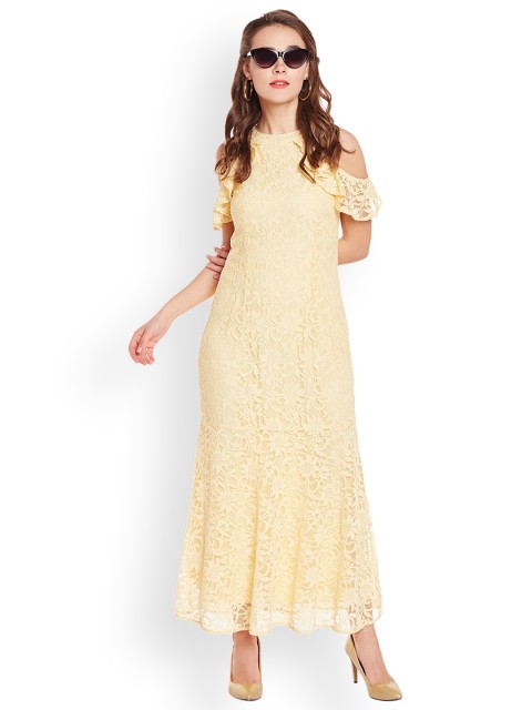 

Latin Quarters Women Yellow Self Design Maxi Dress