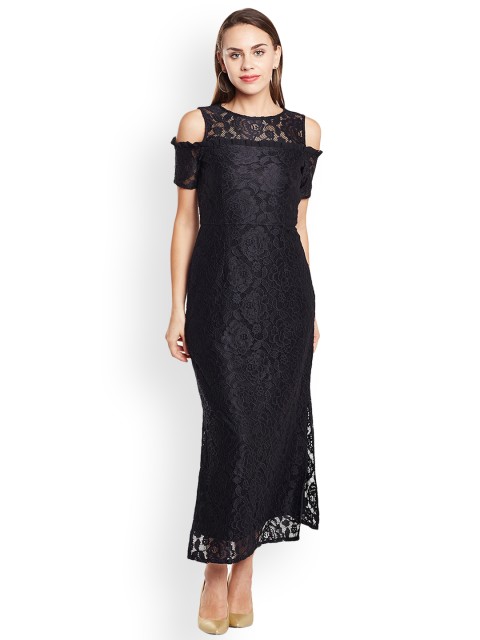 

Latin Quarters Women Black Self Design Maxi Dress