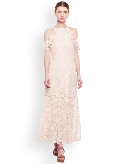 

Latin Quarters Women Beige Self Design Maxi Dress
