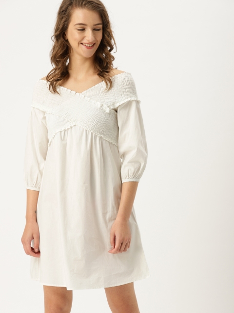 

DressBerry Women White Solid Off-Shoulder A-Line Dress