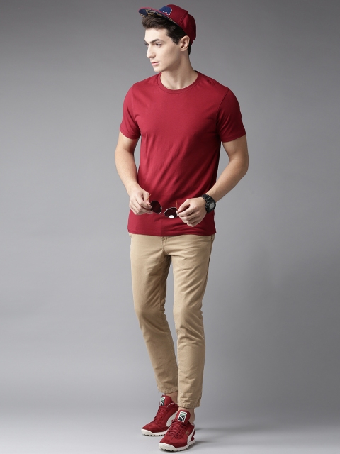 

HERE&NOW Men Khaki Slim Fit Solid Cropped Trousers
