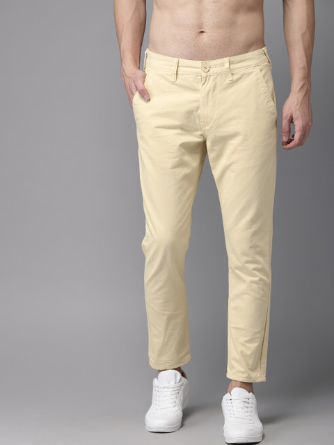 

HERE&NOW Men Cream-Coloured Slim Fit Solid Cropped Chinos
