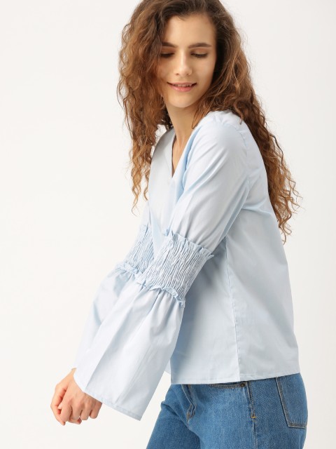 

DressBerry Women Blue Solid Pure Cotton Top
