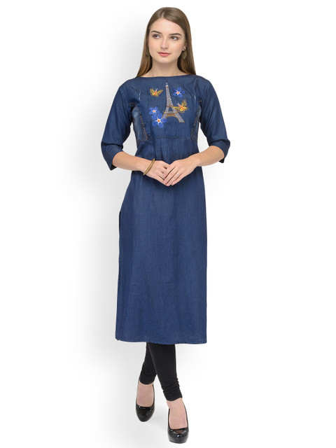 

Kvsfab Women Blue Solid Straight Kurta