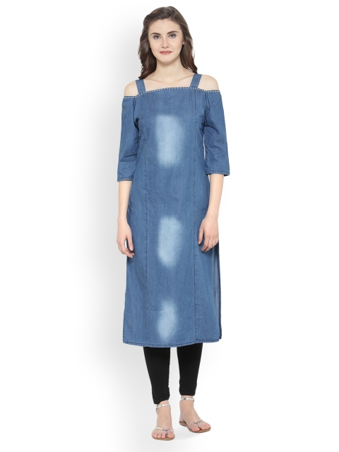 

Kvsfab Women Blue Solid Straight Kurta