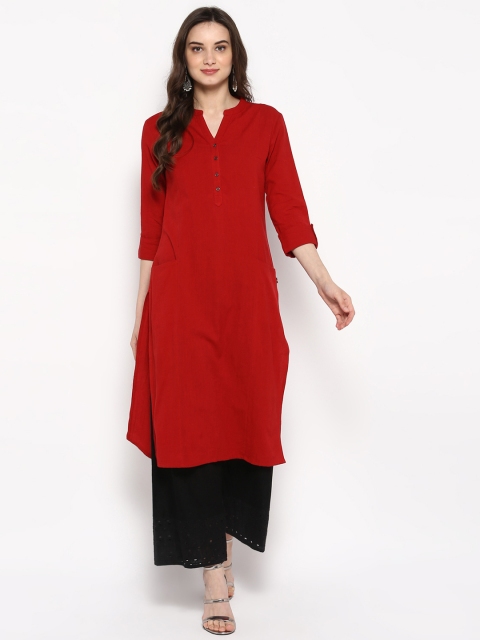 

Juniper Women Red Solid Straight Kurta