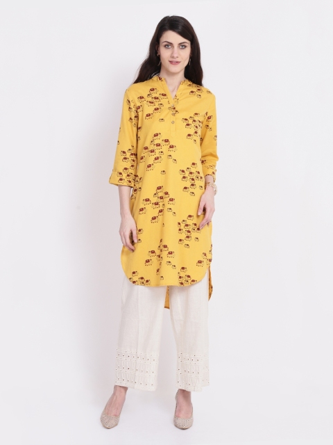

Juniper Women Yellow Printed Straight Kurta