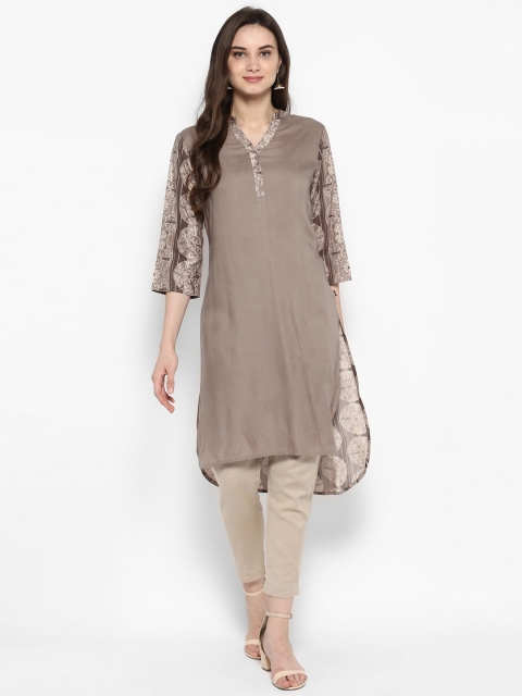 

Juniper Women Grey & Beige Printed Straight Kurta